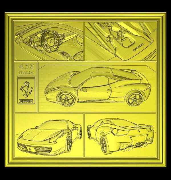 Ferrari 458 V1 Panno STL File for CNC Relief engraving
