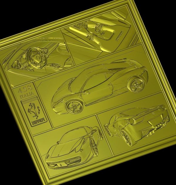 Ferrari 458 V1 Panno STL File for CNC Relief engraving