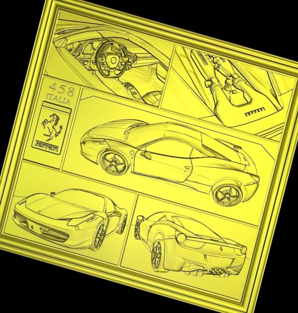 Ferrari 458 V1 Panno STL File for CNC Relief engraving