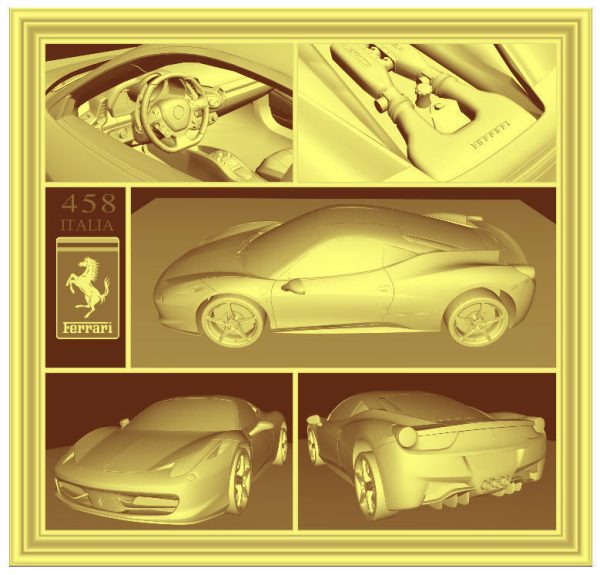 Ferrari 458 V1 Panno STL File for CNC Relief engraving
