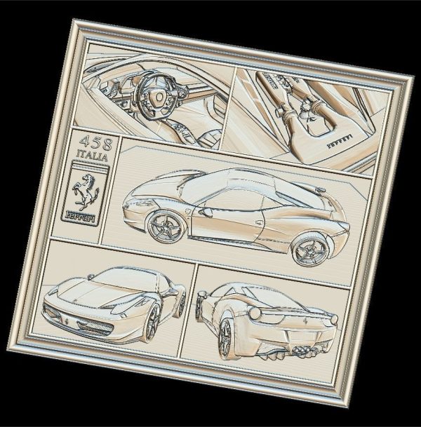 Ferrari 458 V1 Panno STL File for CNC Relief engraving
