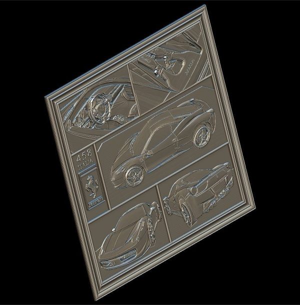 Ferrari 458 V1 Panno STL File for CNC Relief engraving