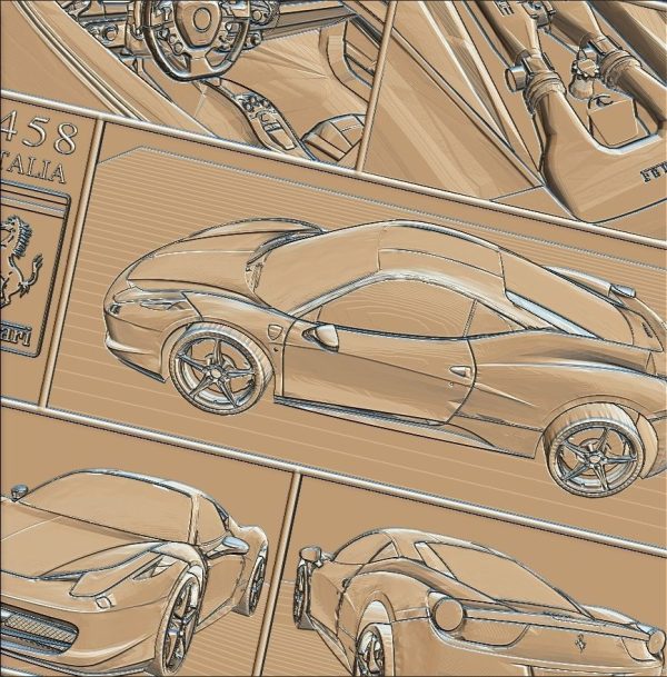 Ferrari 458 V1 Panno STL File for CNC Relief engraving