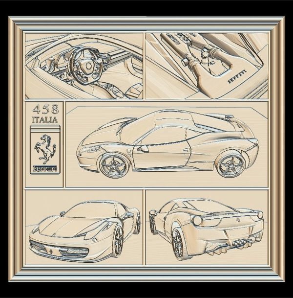 Ferrari 458 V1 Panno STL File for CNC Relief engraving