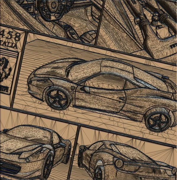 Ferrari 458 V1 Panno STL File for CNC Relief engraving