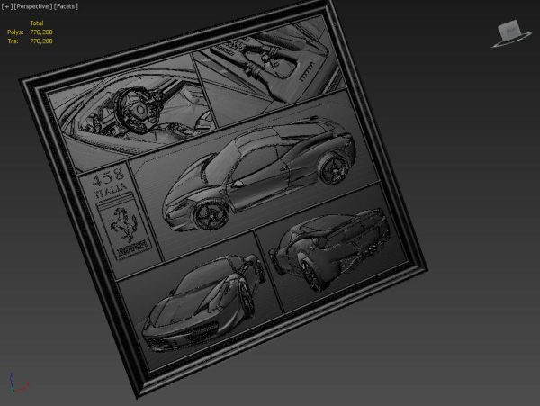 Ferrari 458 V1 Panno STL File for CNC Relief engraving