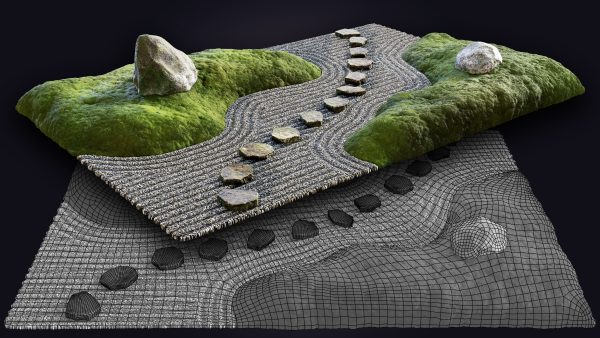 Lowpoly Japanese Rock - Zen - Garden 02