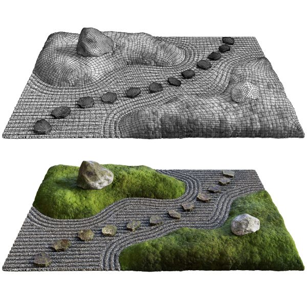 Lowpoly Japanese Rock - Zen - Garden 02