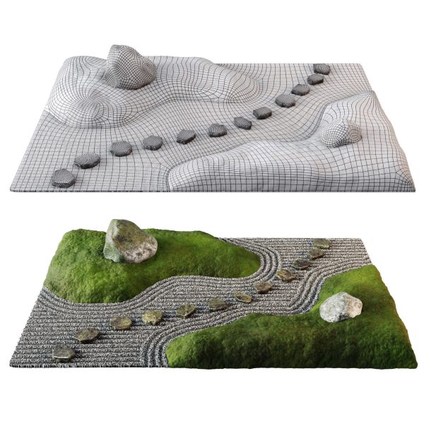 Lowpoly Japanese Rock - Zen - Garden 02