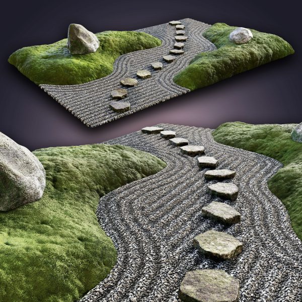 Lowpoly Japanese Rock - Zen - Garden 02