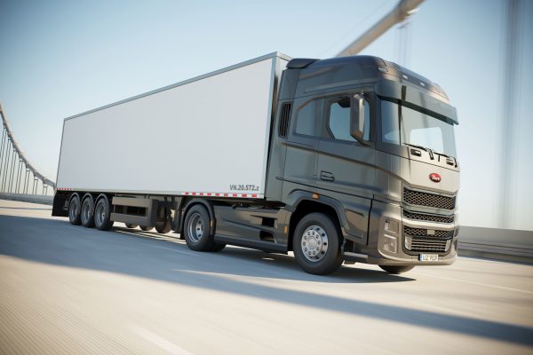 Semi truck with white trailer